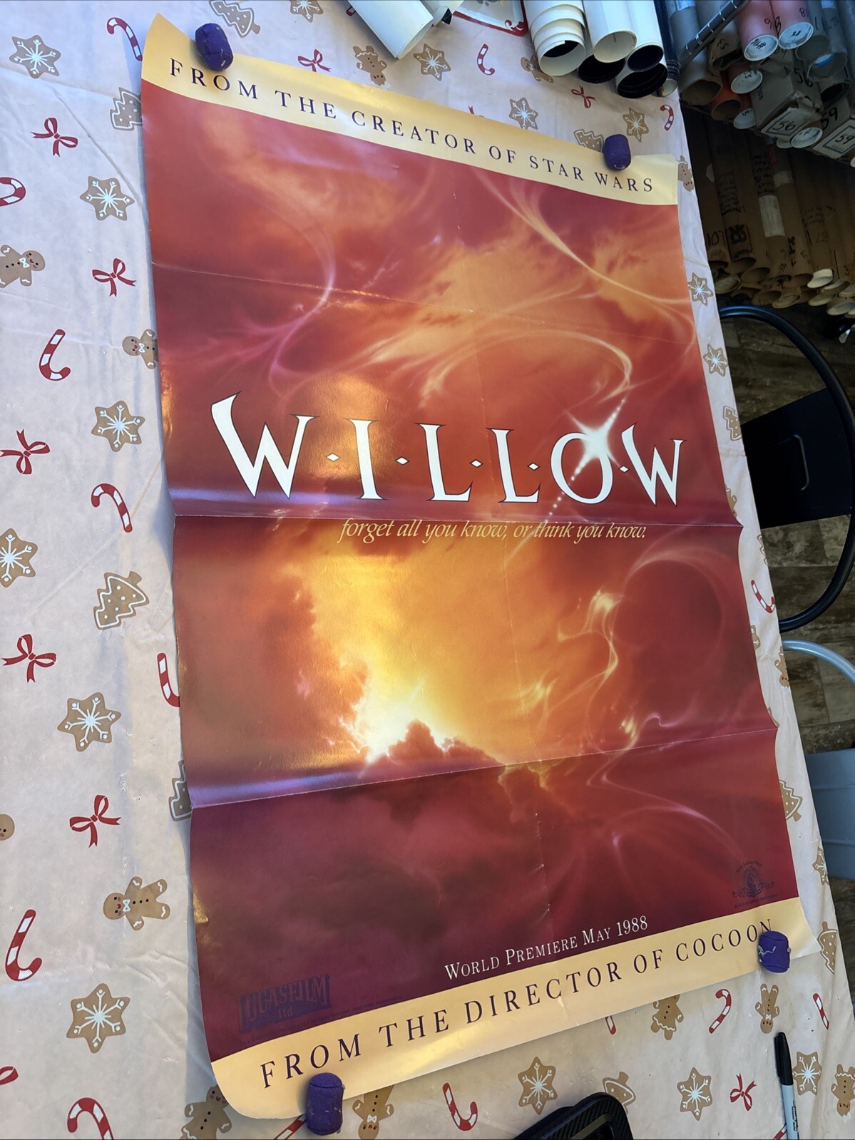 WILLOW MOVIE POSTER Original 1st Advance 27×40 GEORGE LUCAS Film JOHN ALVIN Art