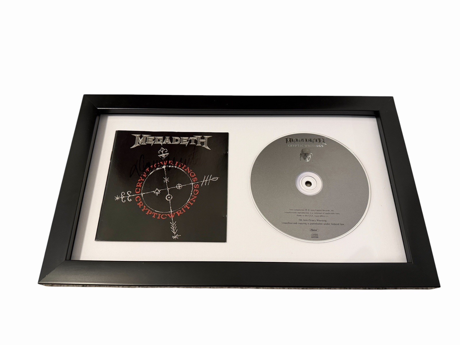 DAVE MUSTAINE MEGADETH SIGNED AUTOGRAPH CRYPTIC WRITINGS FRAMED & MATTED CD