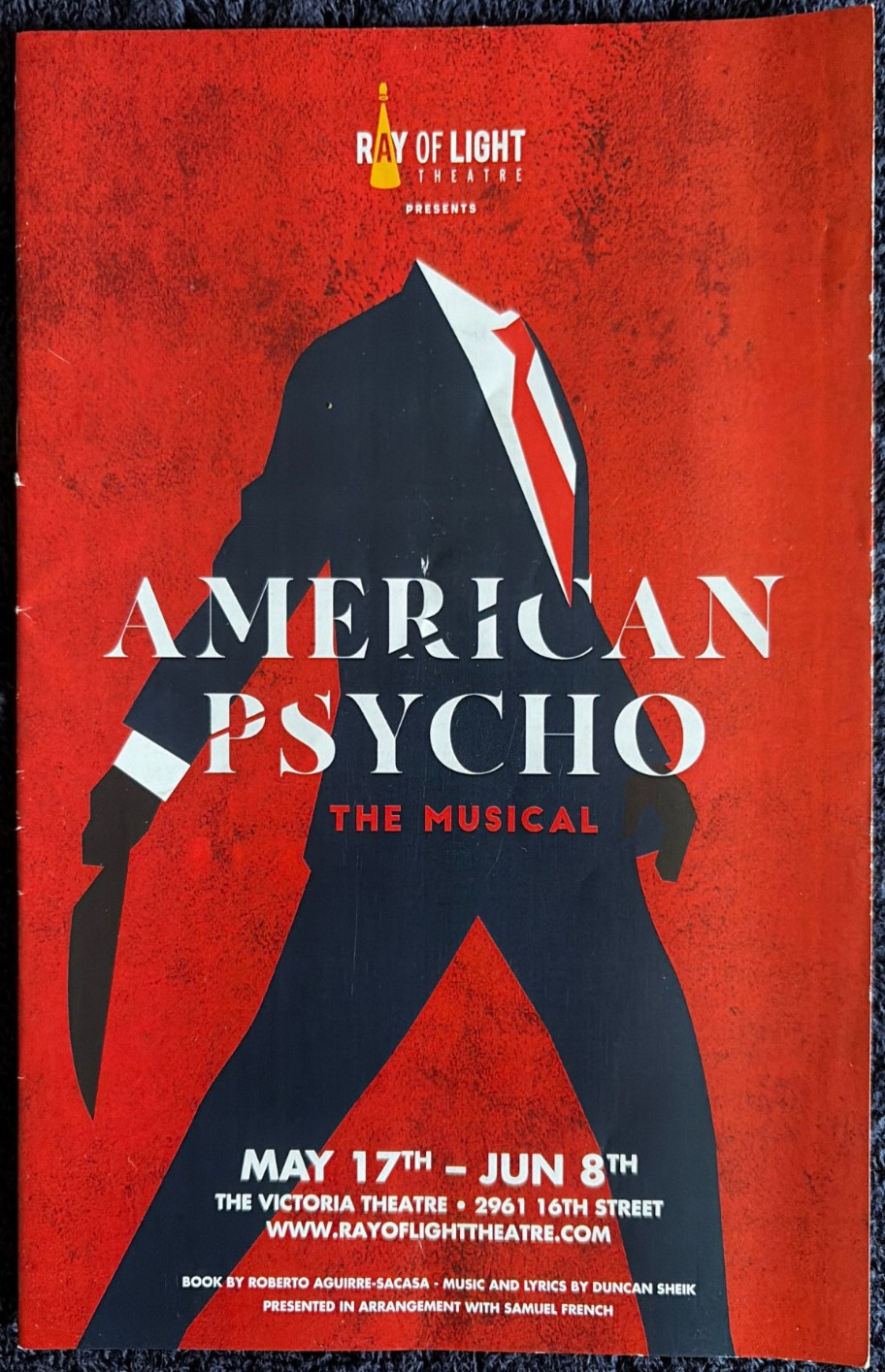 American Psycho-the Musical Victoria Theatre (San Francisco) Program May/Jun ’19