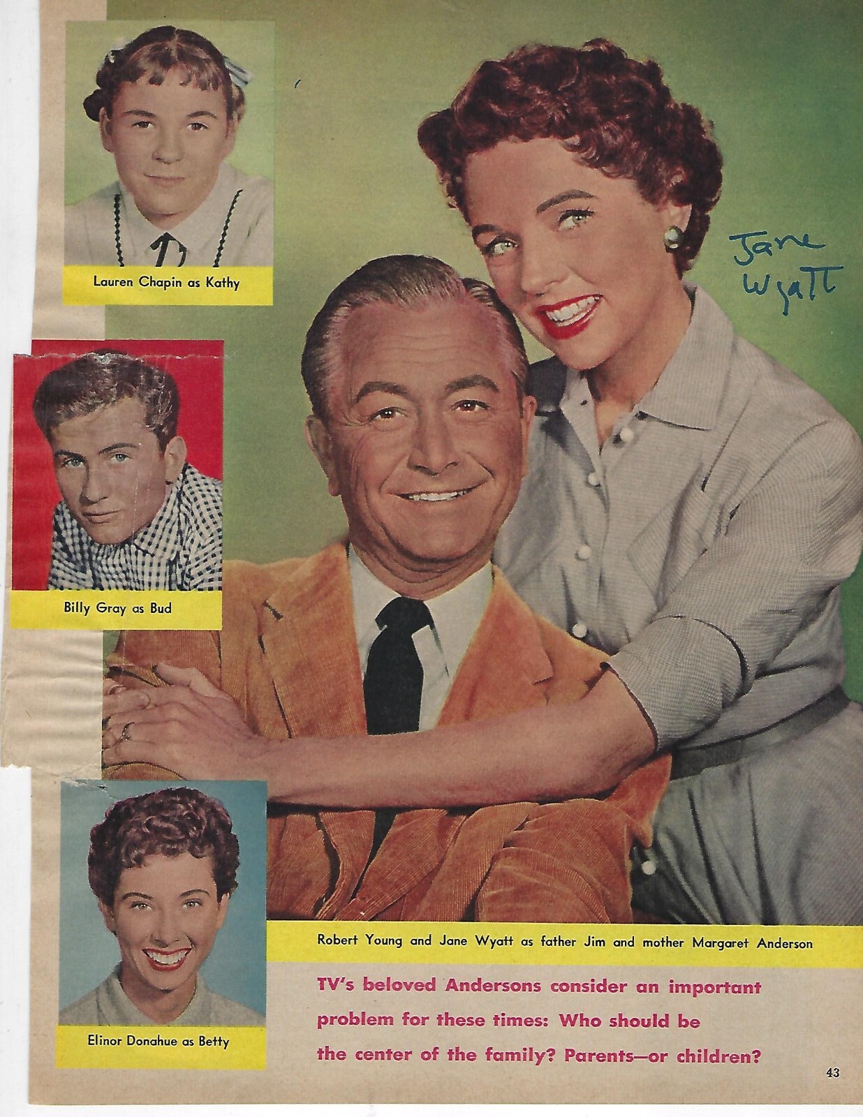 Vintage JANE WYATT Signed Magazine Page Father Knows Best Billy Gray