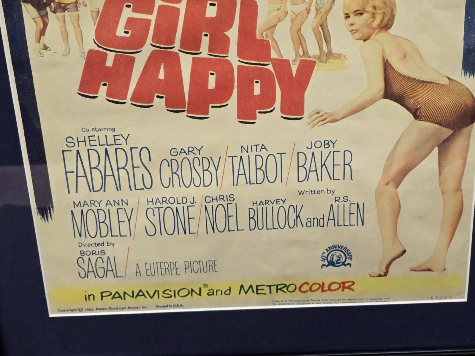 Elvis Presley – Girl Happy ORIGINAL One Sheet Movie Poster * FRAMED 43×21 *NICE!