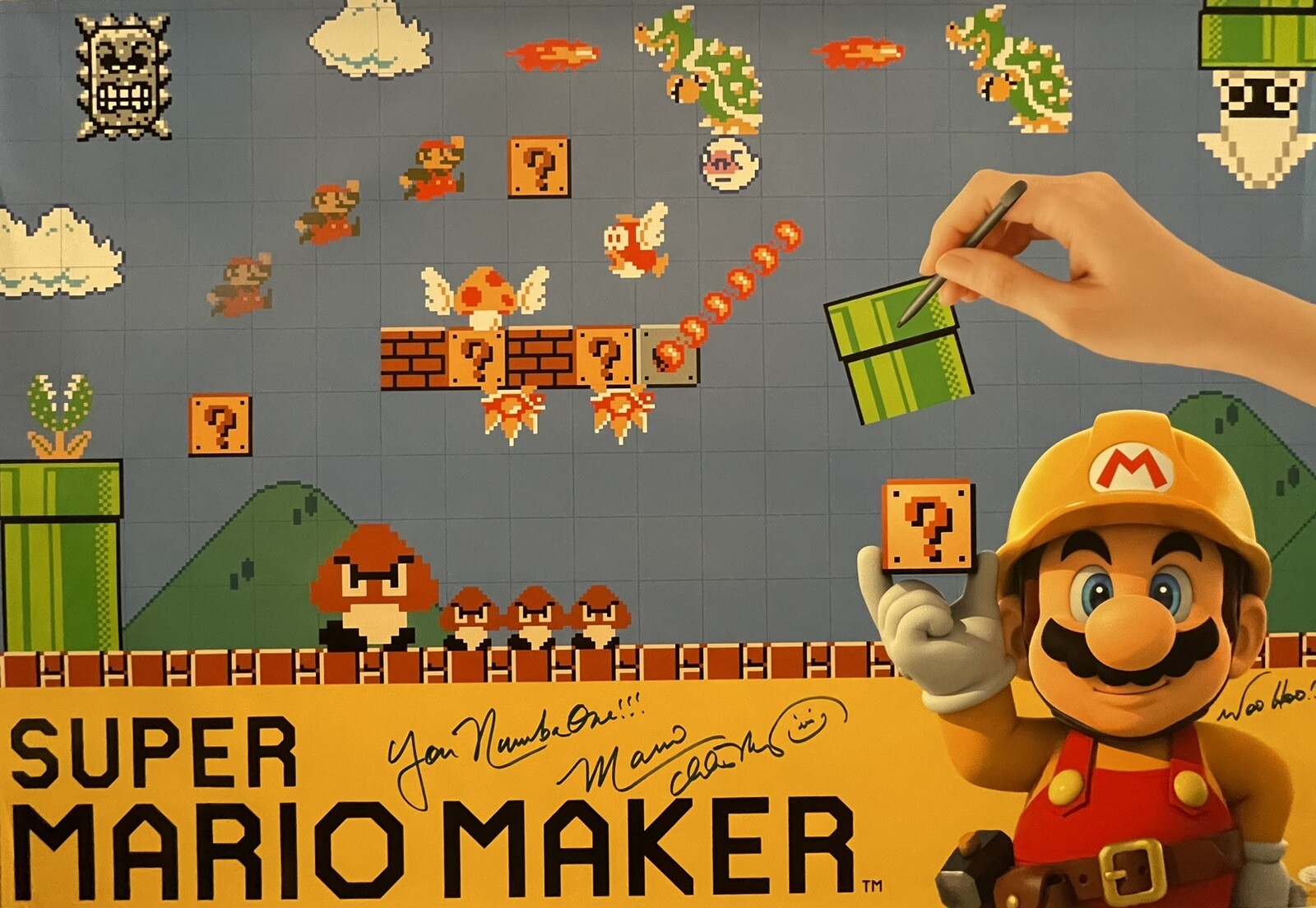 Charles Martinet Hand Signed 24×36 Super Mario Maker Autograph Poster JSA COA