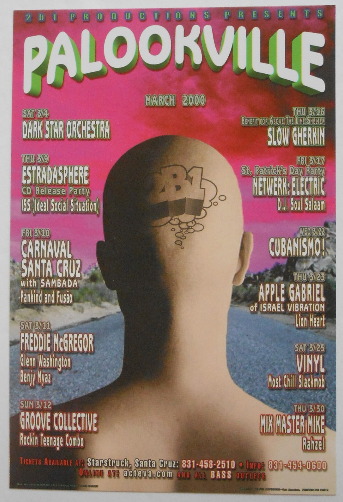 PALOOKAVILLE MARCH 2000 POSTER & CARD REGGAE SKA SLOW GHERKIN DSO SANTA CRUZ
