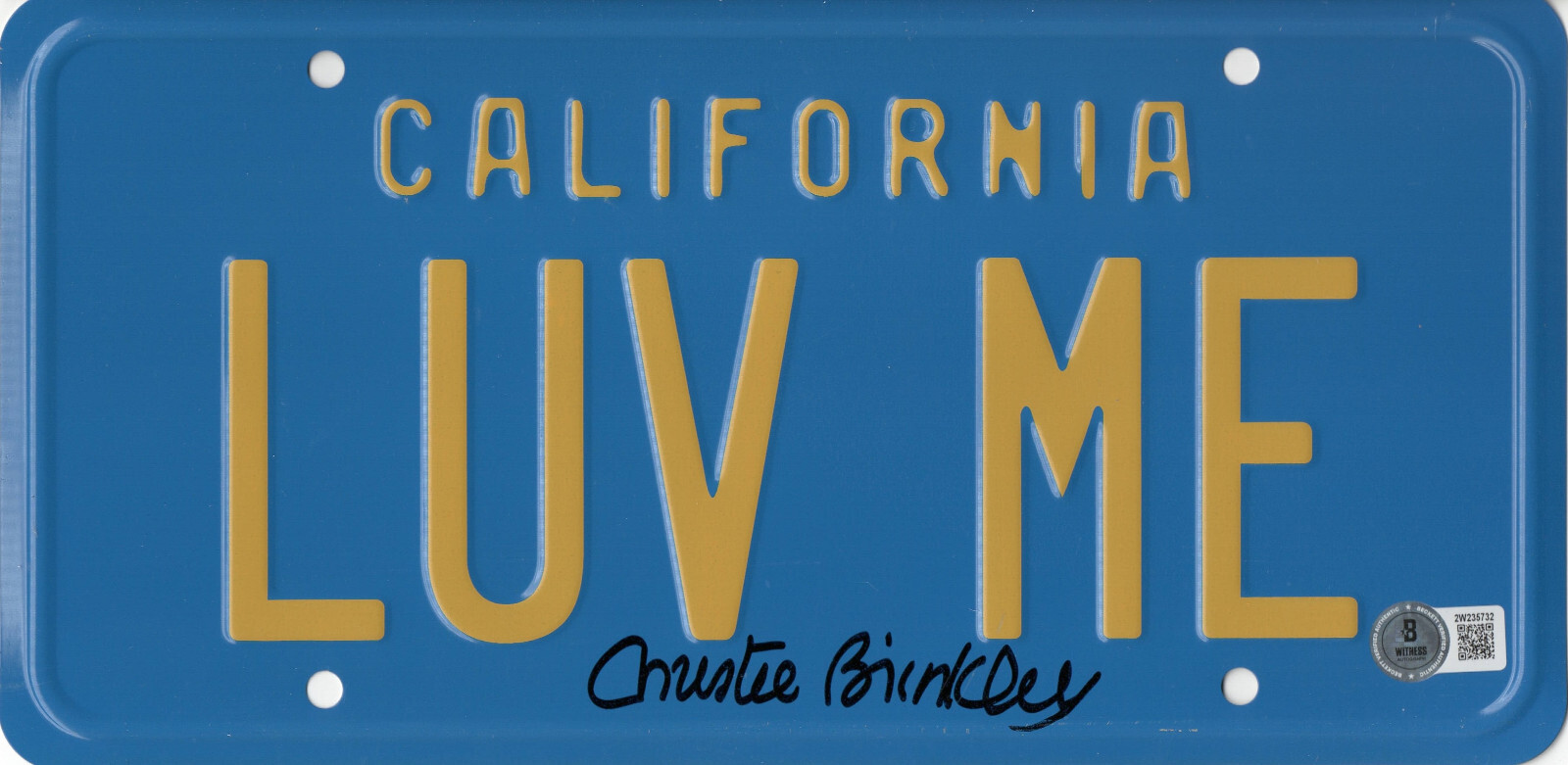 Christie Brinkley Signed Autograph Vacation License Plate Beckett BAS LUV ME