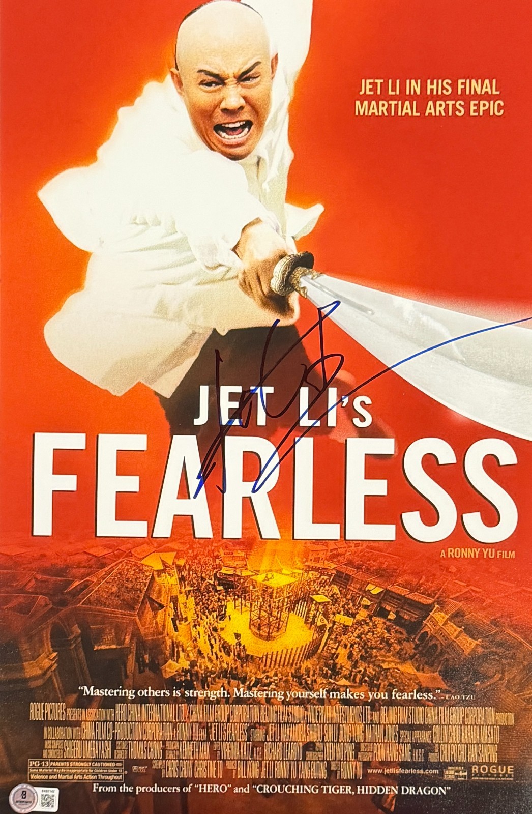 Jet Li Signed 12×18 Photo Fearless Authentic Autograph Beckett