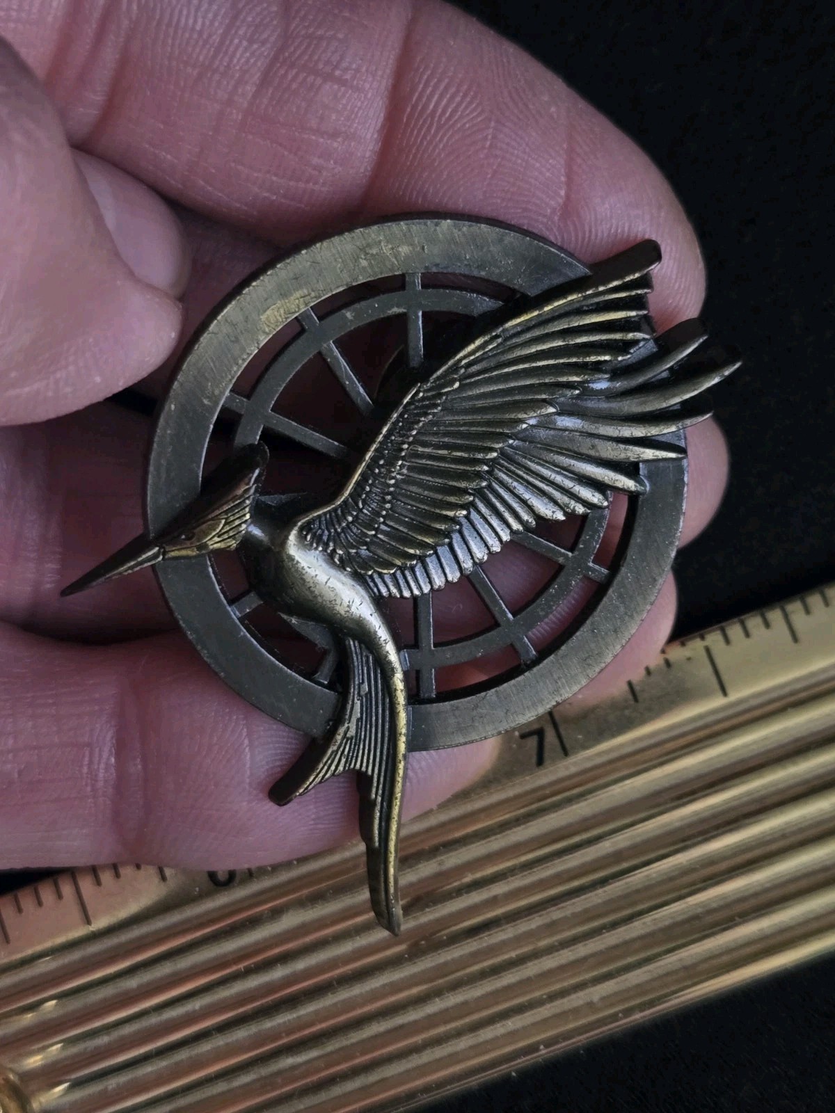 Hunger Games Mockingjay Catching Fire Badge Lapel Pin. Bronze-Tone, Zinc Alloy