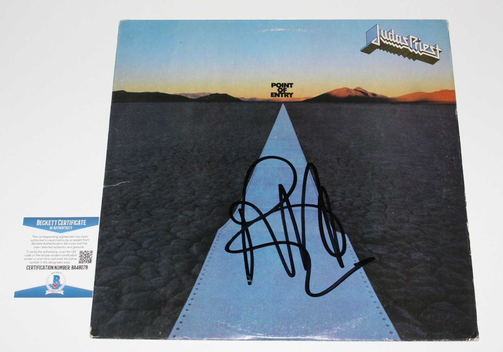 ROB HALFORD SIGNED JUDAS PRIEST POINT OF ENTRY RECORD ALBUM LP BECKETT COA BAS