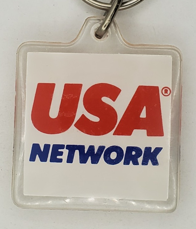Vintage Two Sided 80s 90s USA Network Cable TV Square Acrylic Keychain Keyring