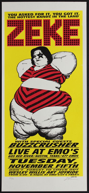 Zeke Buzzcrusher 1996 Emo’s Austin TX Concert Poster Punk Lindsey Kuhn S/N ed 99