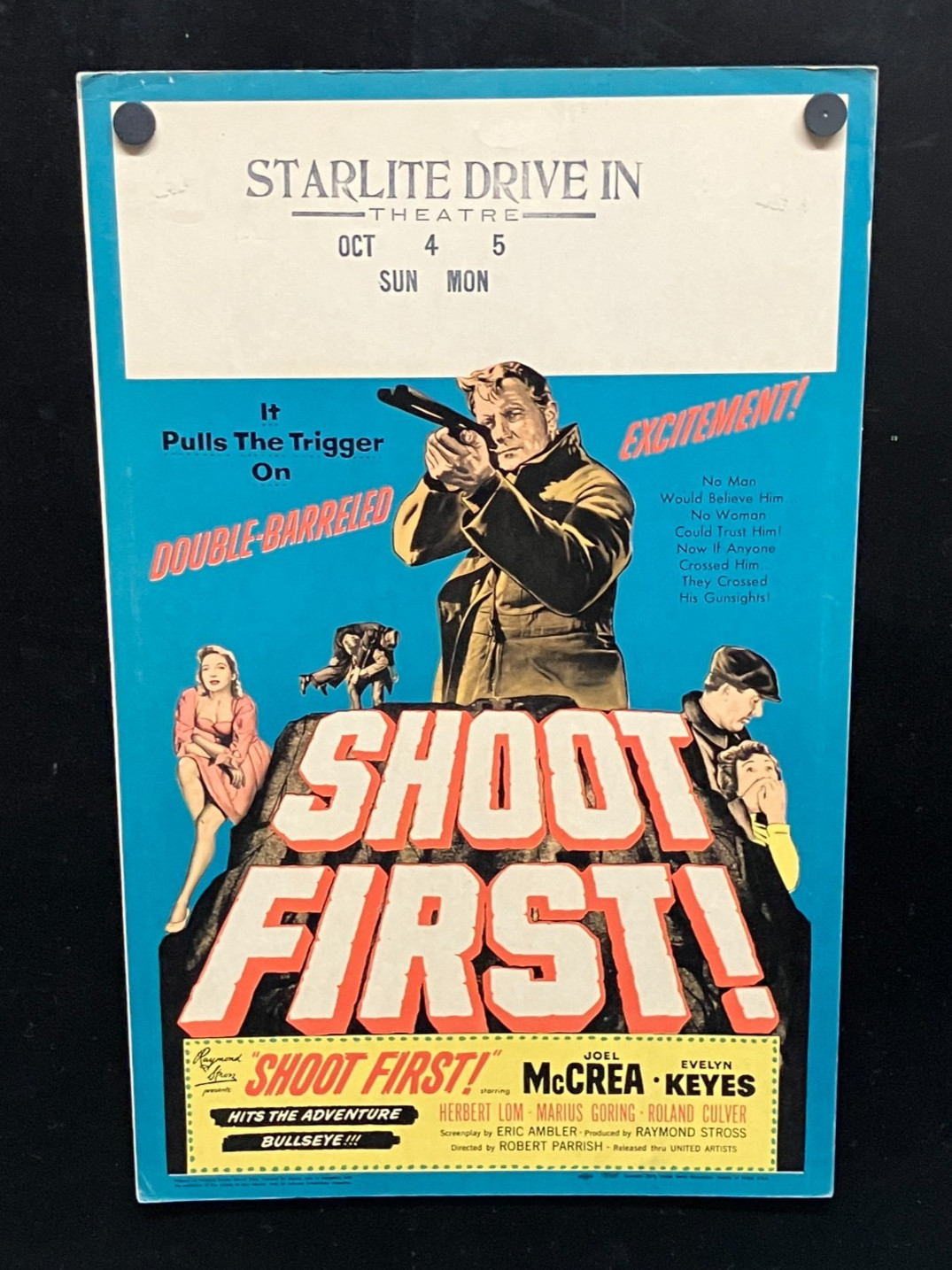 original 1953 SHOOT FIRST! – 14×22 Window Card Poster – Joel McCREA