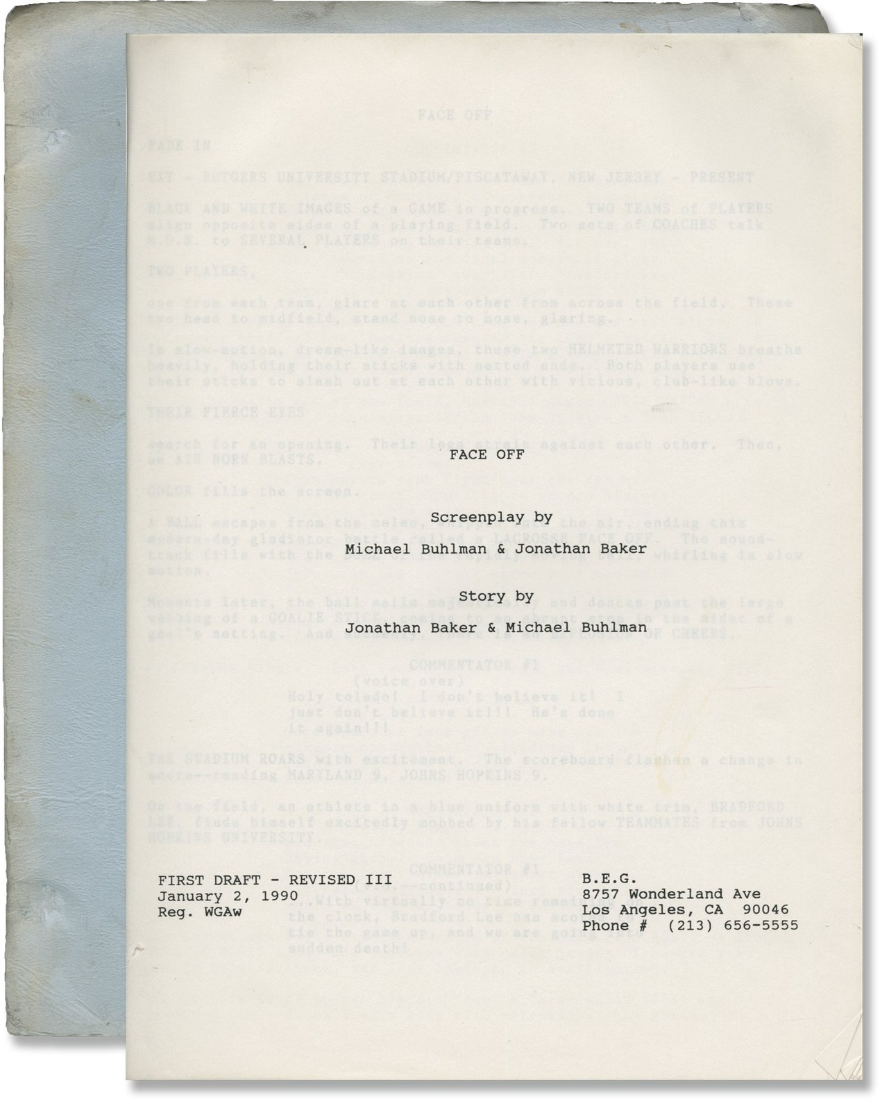 Michael Buhlman FACE OFF Original screenplay for an unproduced film 1990 #142376