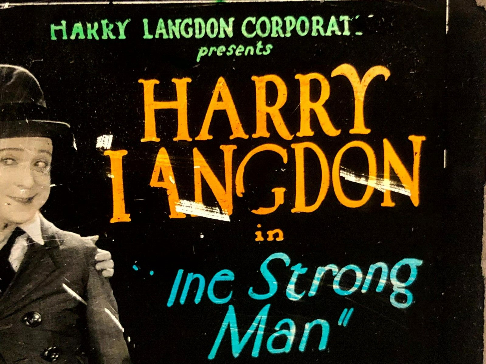 Harry Langdon Very Rare Magic Lantern Glass Movie Slide ’26 Langdon Strong Man