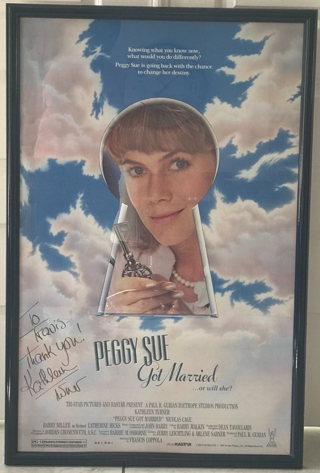 Peggy Sue Got Married movie poster signed by Kathleen Turner with message 