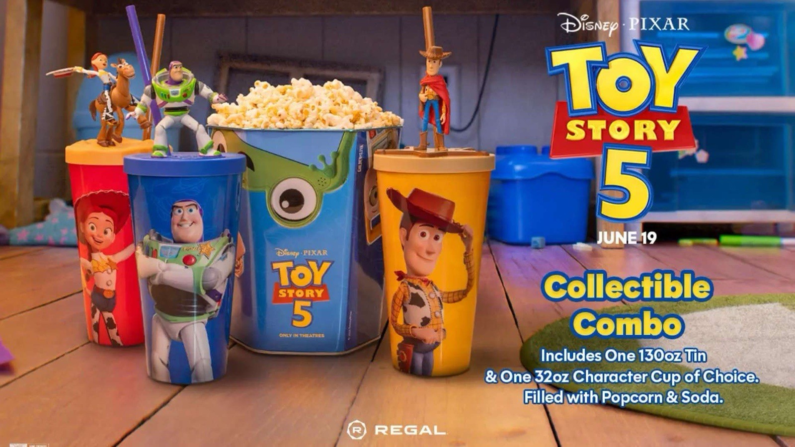 Toy Story 5 Popcorn Bucket Tin & Cup Combo Regal Theaters Exclusive SHIPS NOW