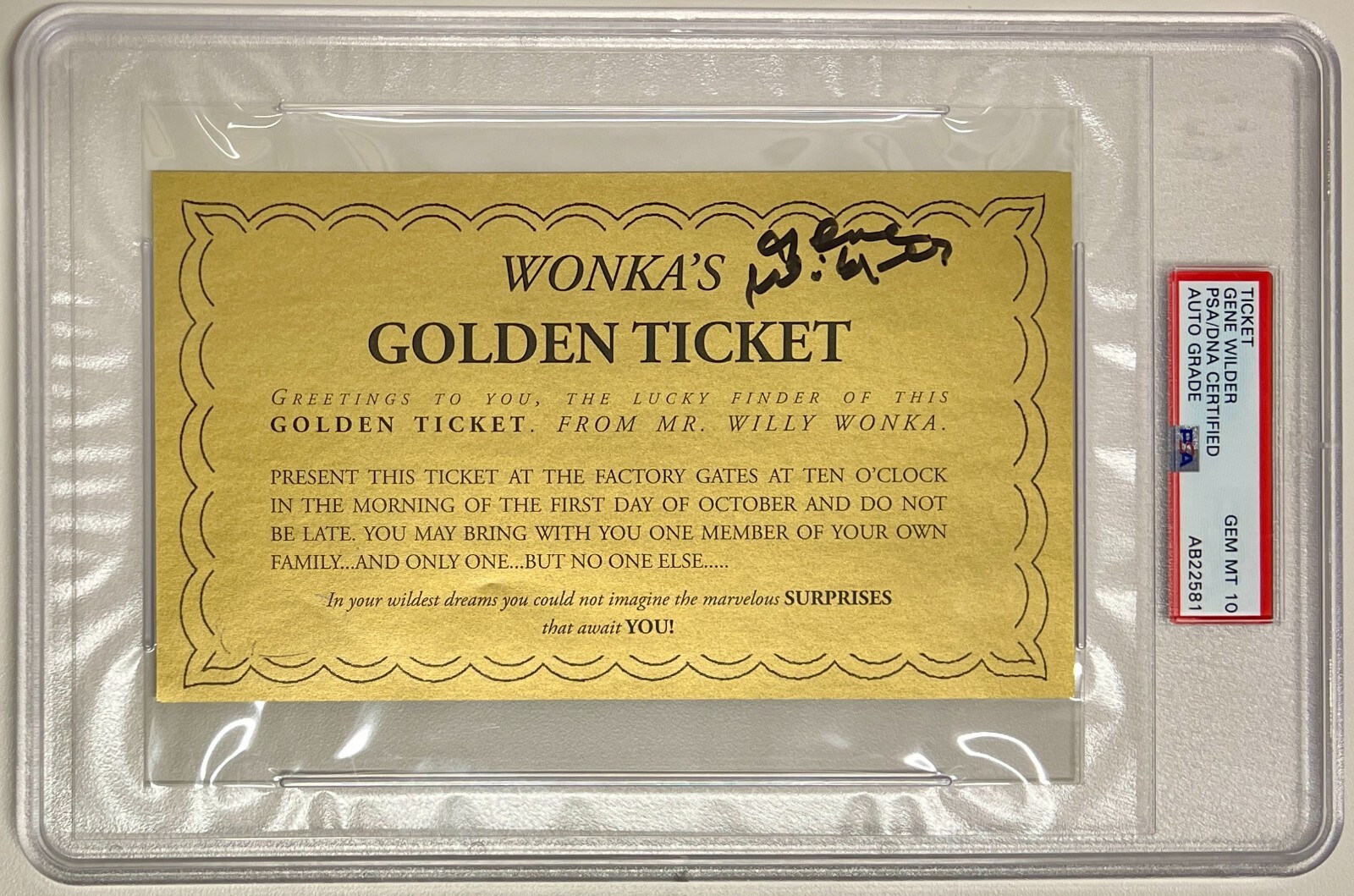Gene Wilder Signed Willy Wonka’s Golden Ticket PSA DNA Graded GEM MT 10