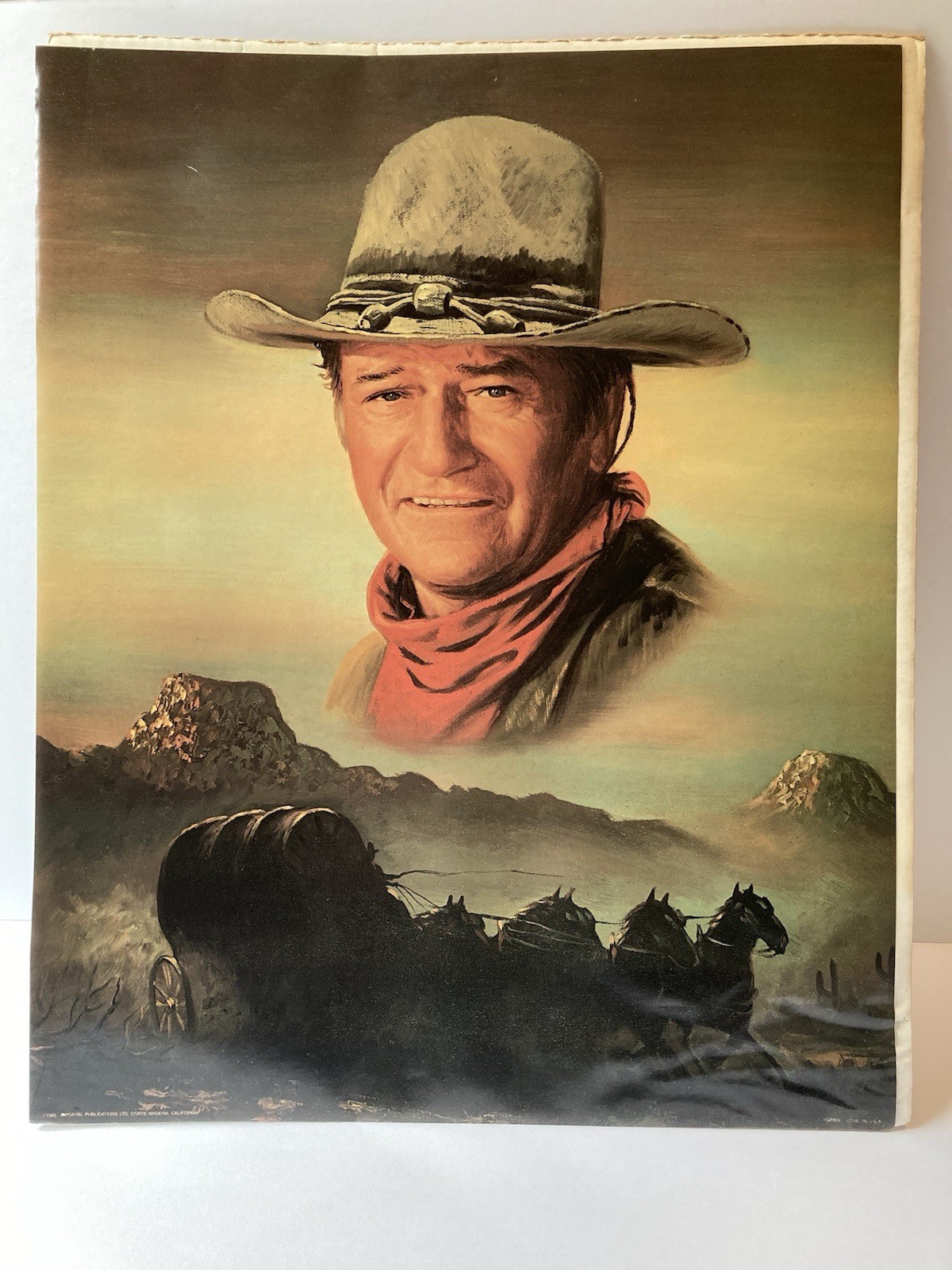 1985 John Wayne Western Decor 16×20” Litho Poster American Cowboy Art Print VTG