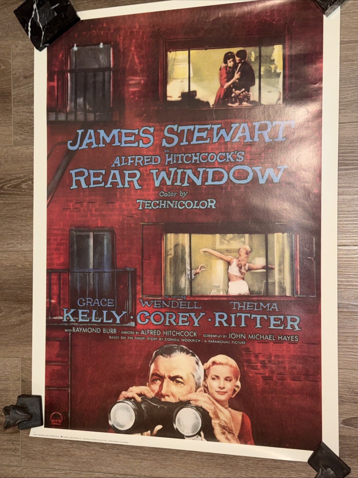 1986 Rear Window Movie Poster 29”x 20” James Stewart Alfred Hitchcock