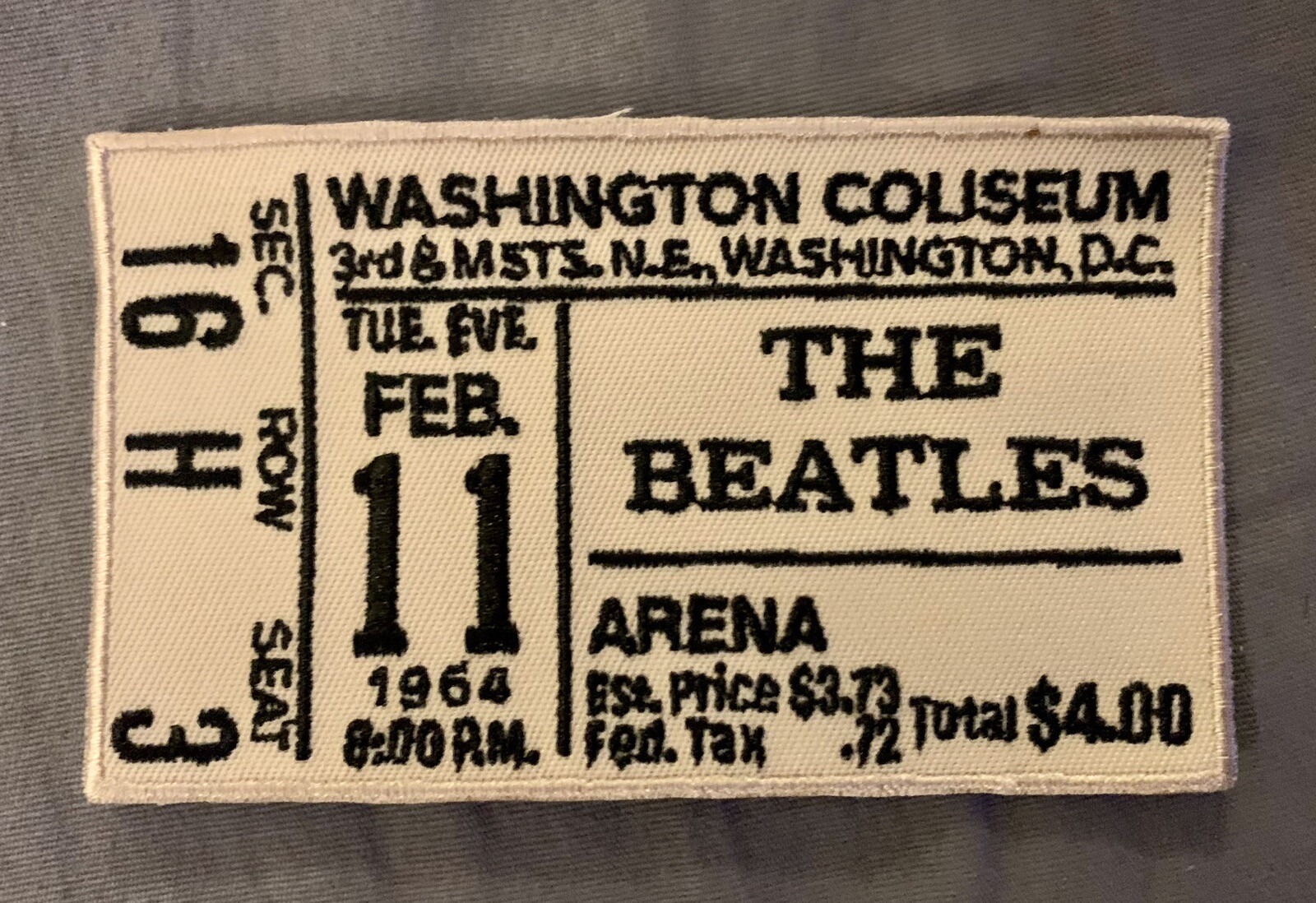 THE BEATLES Sew-On PATCH 4×2”🔥1st US CONCERT TICKET🔥High Quality WASHINGTON DC