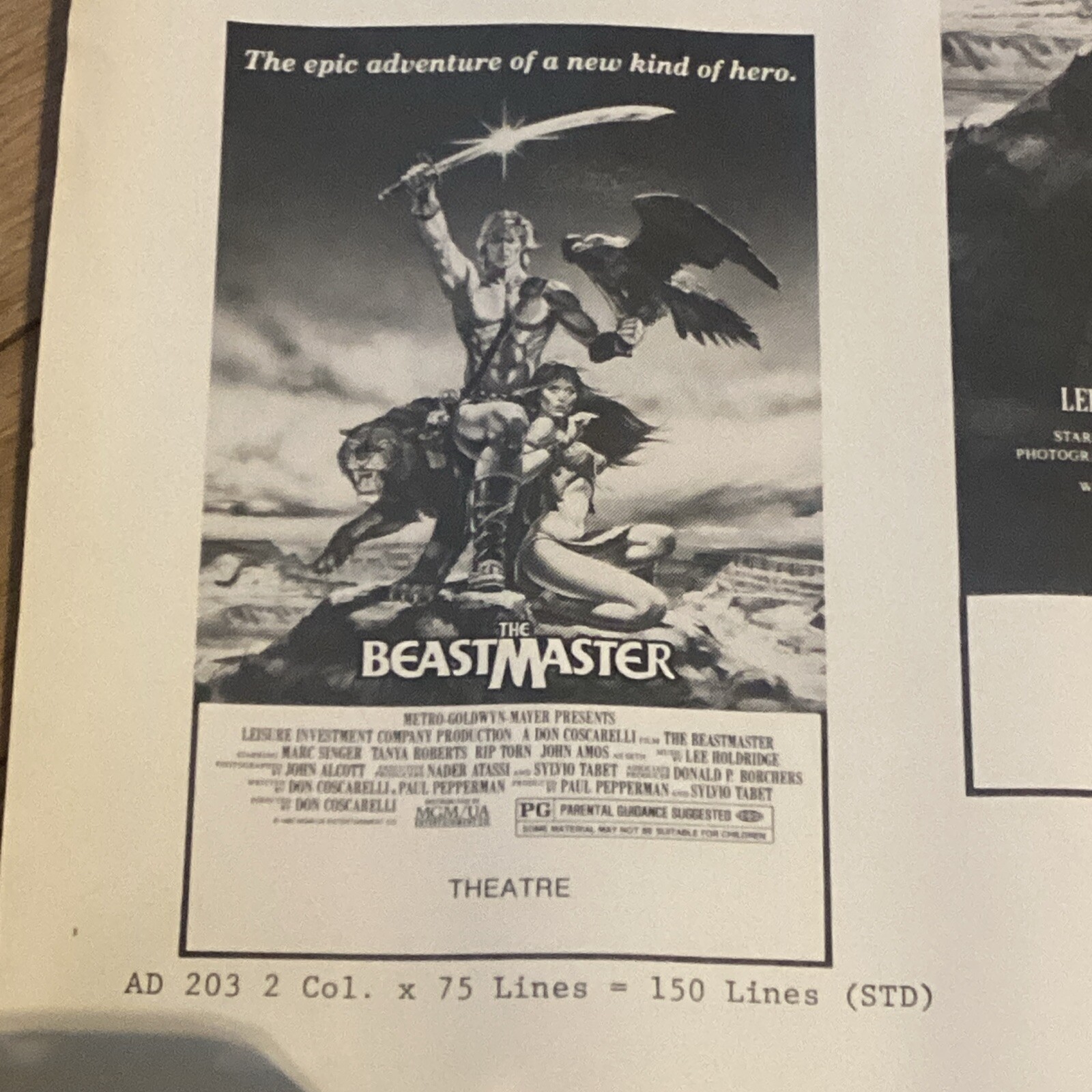 Original 1982 BeastMaster 23.5” X 18” Advertising Movie Poster *RARE*