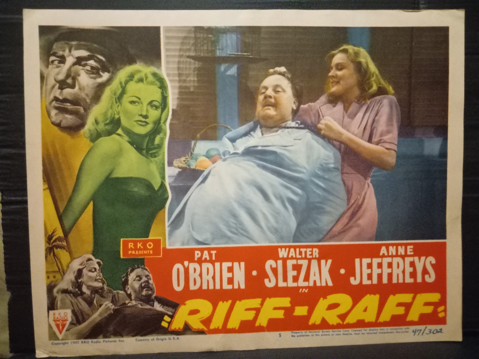 Lobby Card 1947 RIFF-RAFF bad girl Anne Jeffreys choking Walter Slezak