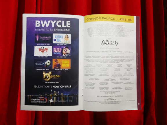 “The Outsiders” Playbill Program Cleveland Playhouse Broadway 2026