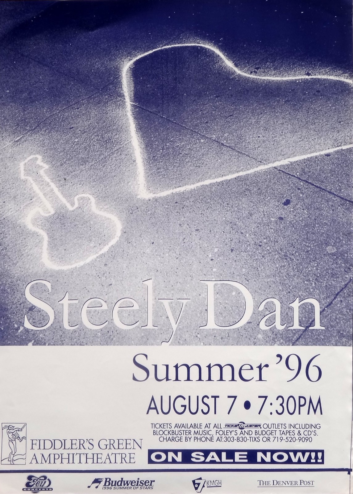 STEELY DAN “SUMMER’96 TOUR” DENVER CONCERT TOUR POSTER-Outline Of Guitar & Piano