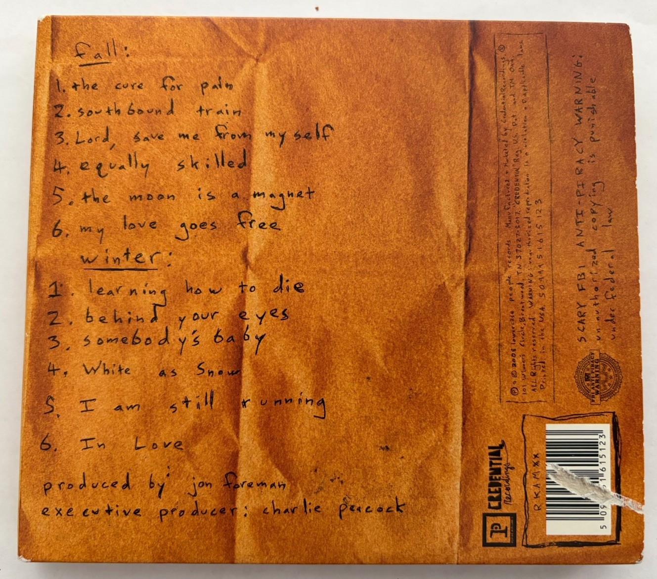 Jon Foreman Spring Summer Fall And Winter Signed Autographed CD 2008 Switchfoot