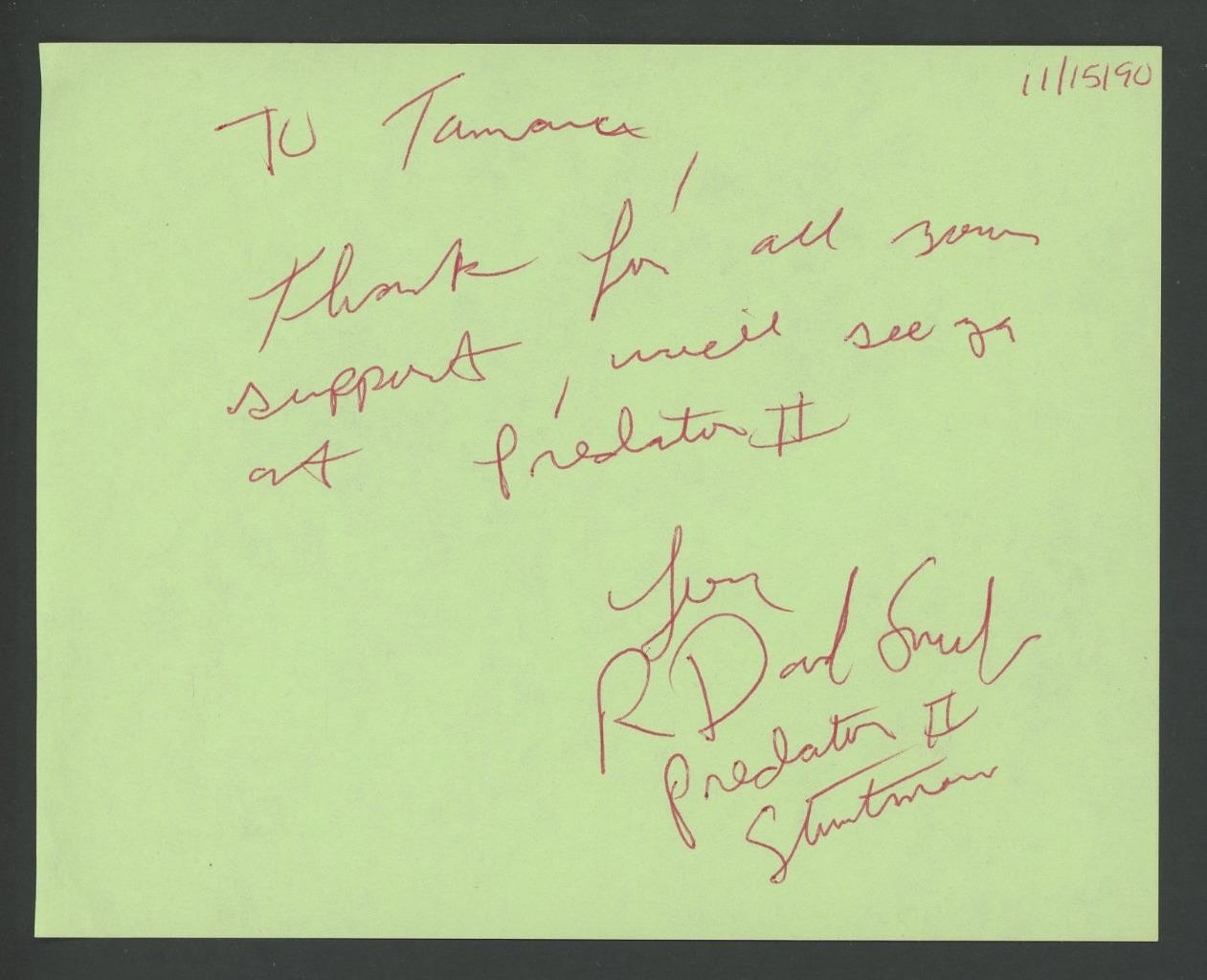 R. DAVID SMITH signed album page | Predator 2 stuntman – autograph