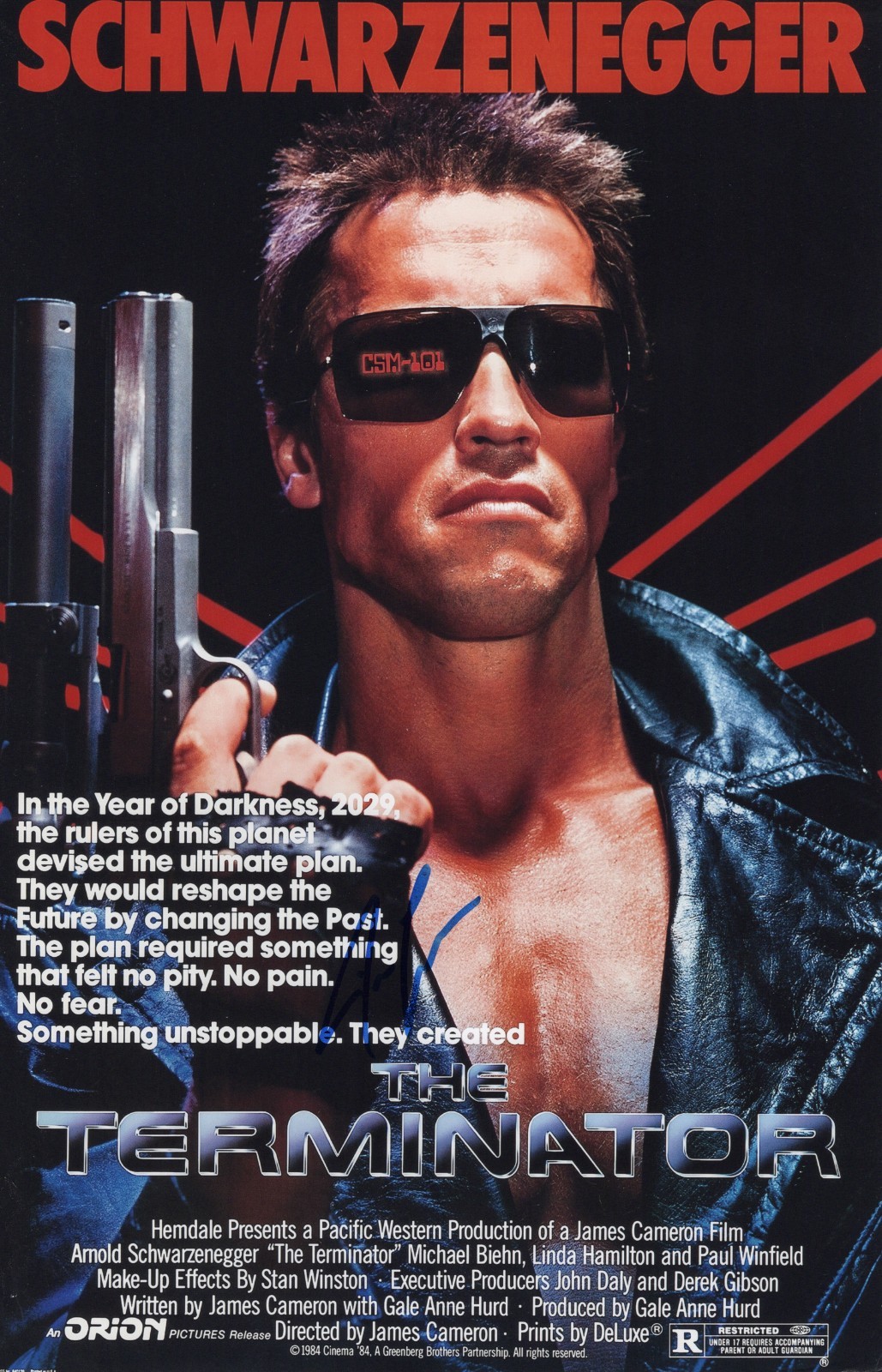 James Cameron Signed The Terminator 11×17 Movie Poster COA
