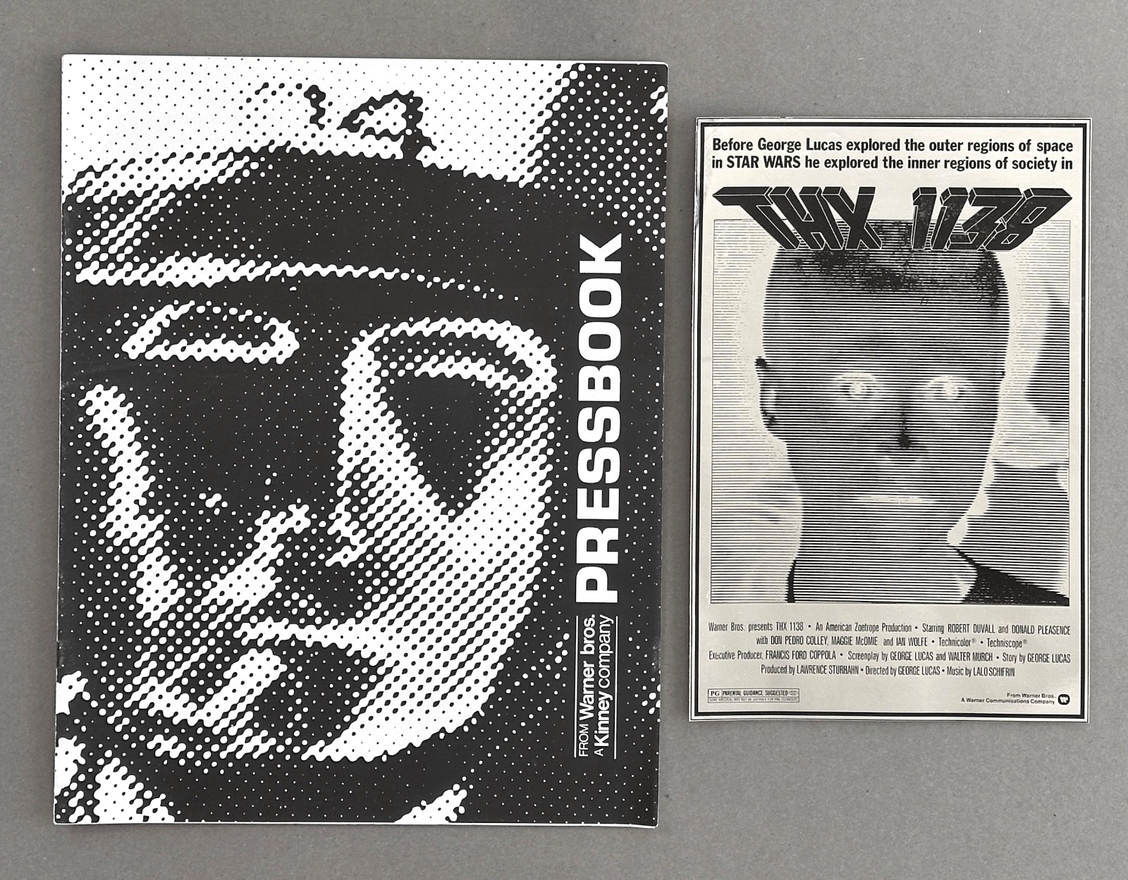 THX 1138 George Lucas ROBERT DUVALL 1970 PRESSBOOK + SILVER MYLAR / FOIL FLYER