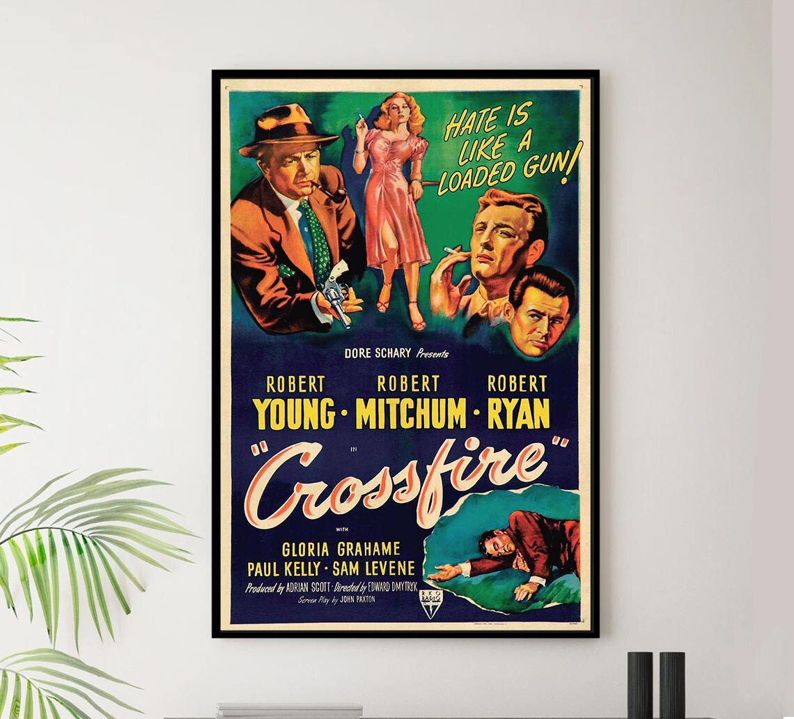 Crossfire 1947 – Robert Mitchum – Vintage Classic Movie Poster