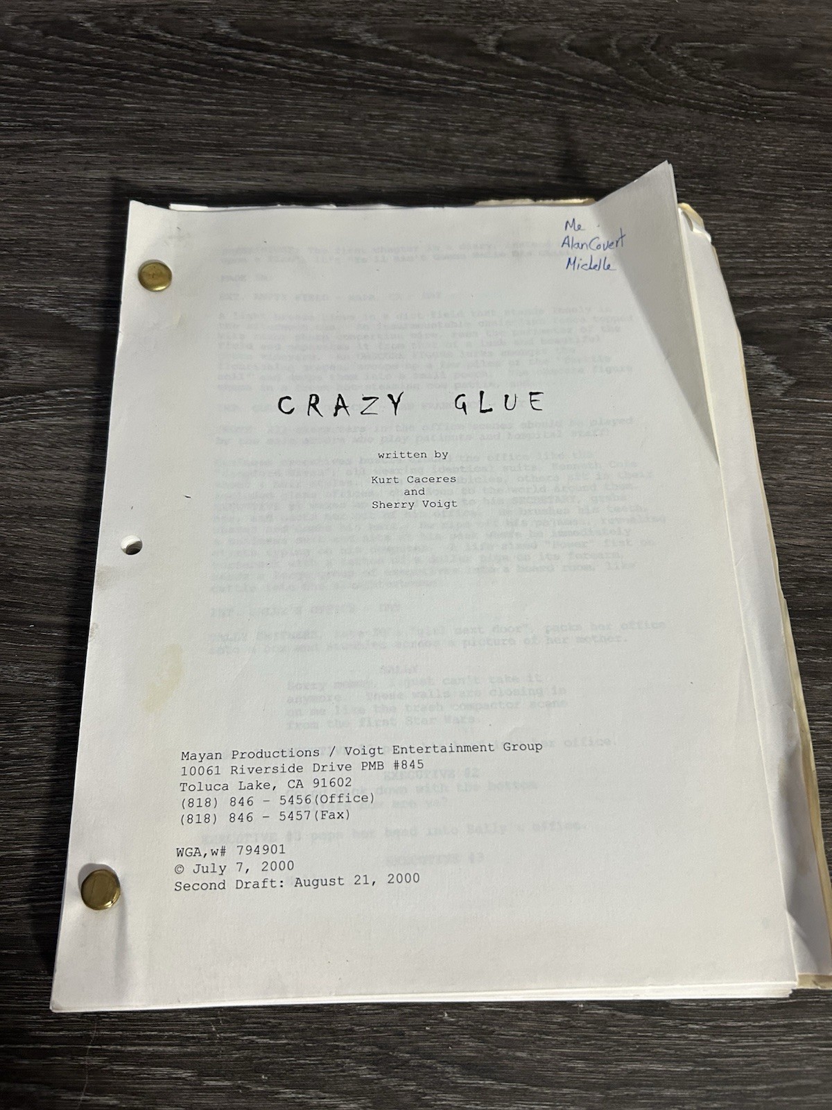 Crazy Glue Orignal Movie Script With Revisions 2000 Second Draft