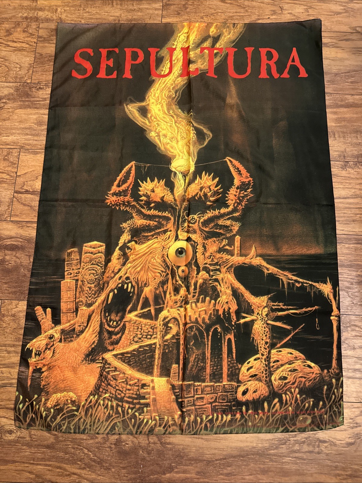 Vintage 2.5’x3.5’ Sepultura Arise Silk Flag Thrash Death Metal Slayer Blue Grape