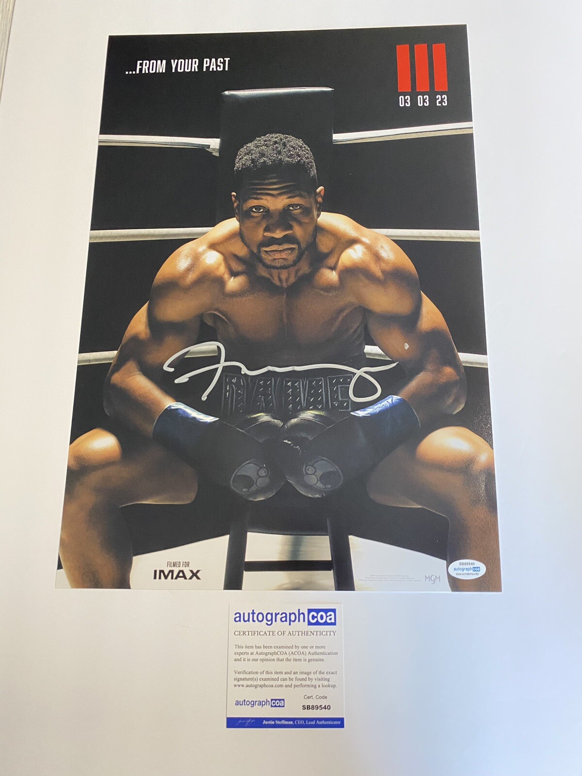 Jonathan Majors ‘Creed 3 III’ signed autographed 12×18 photo ACOA Damian
