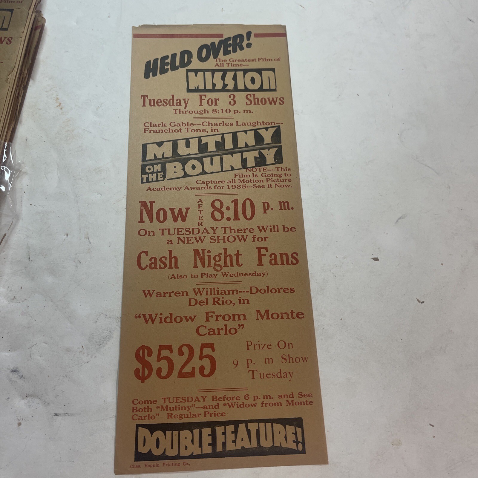 Vintage Movie Advertisement 1935 “ Held Over Mission” Paper Ad