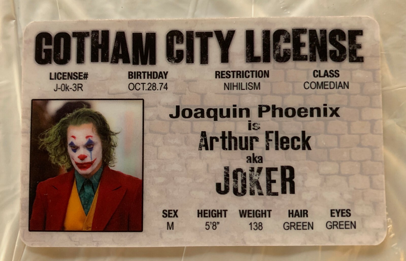 Joker Joaquin Phoenix Arthur Fleck Movie ID Gotham City License Batman Villain