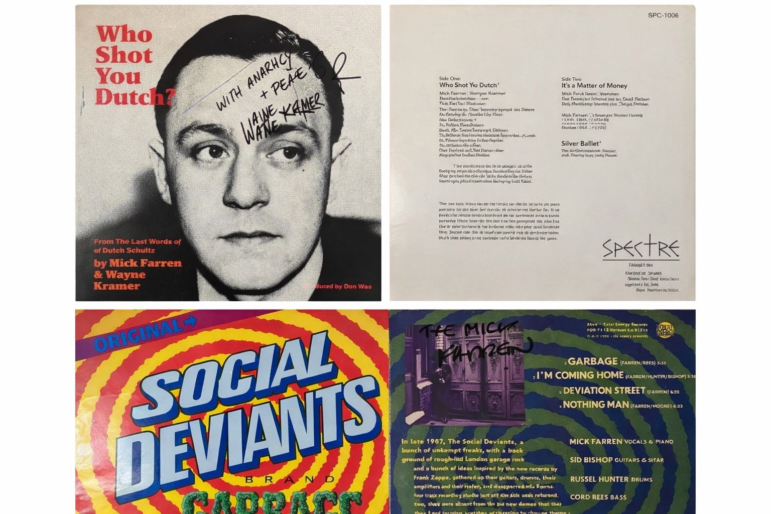 SIGNED Mick Farren Wayne Kramer Vinyl Bundle: Deviants & MC5 who shot you dutch?