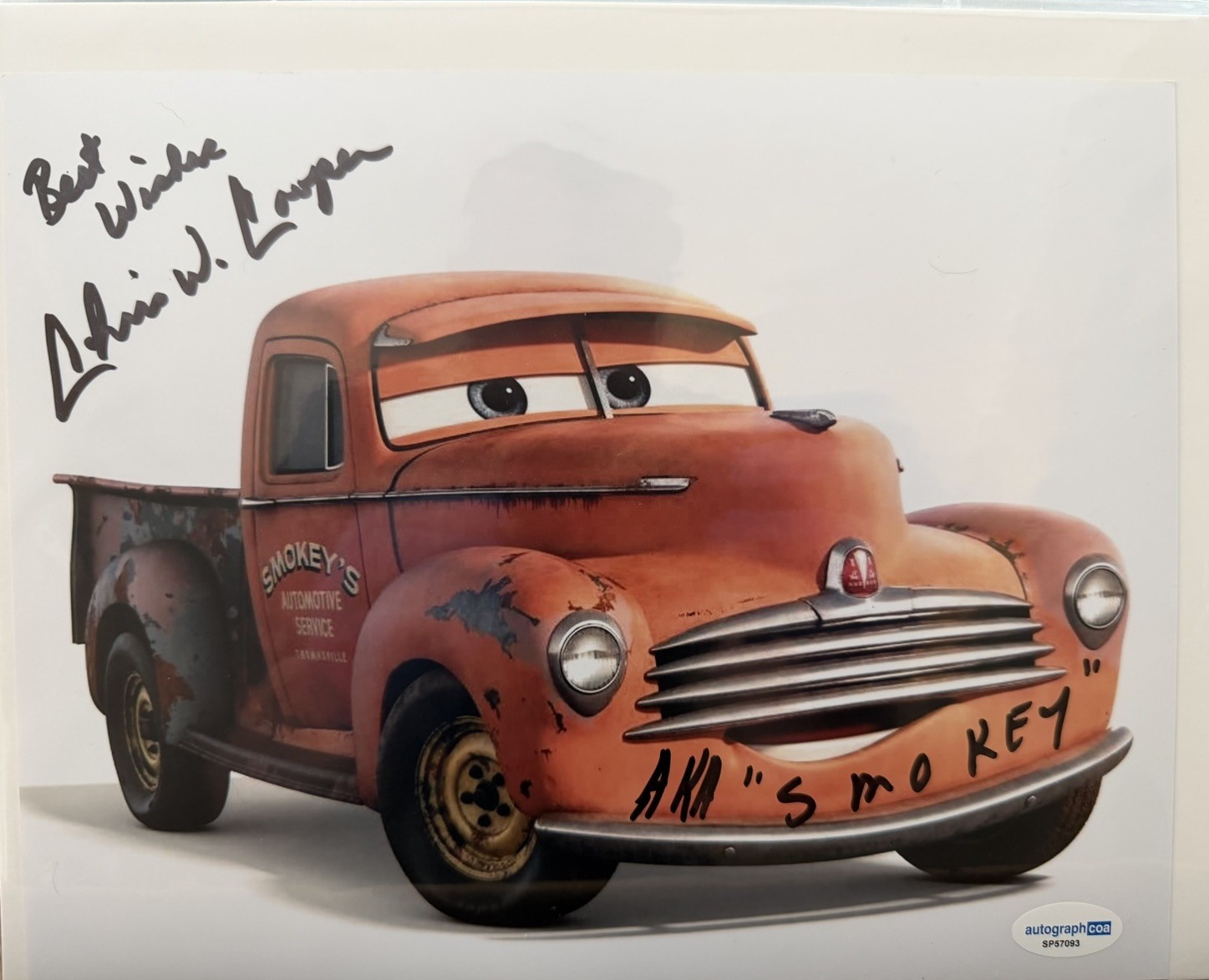 Disney Pixar Cars 3 Chris Cooper Signed 8×10 Smokey Pickup Truck Photo (ACOA)