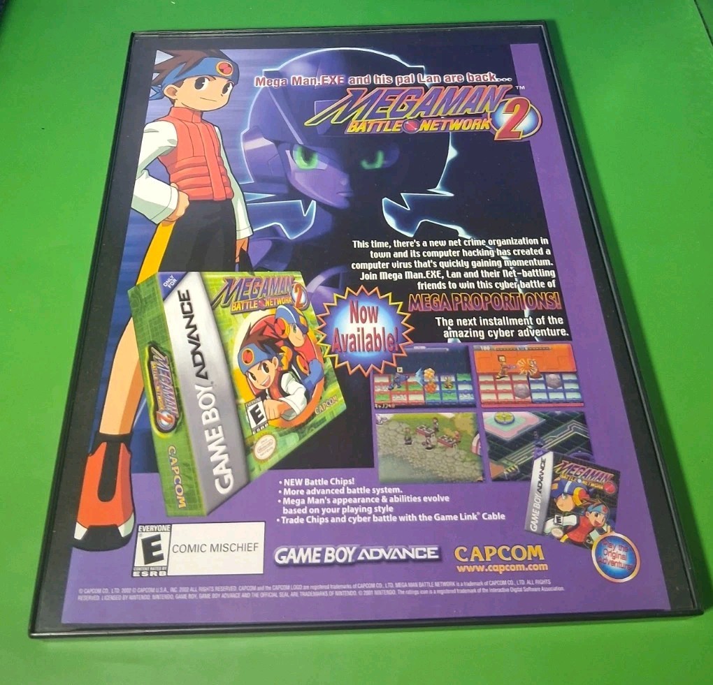Mega Man 2 Battle Network Video Game Print Ad Framed 8.5×11 2002
