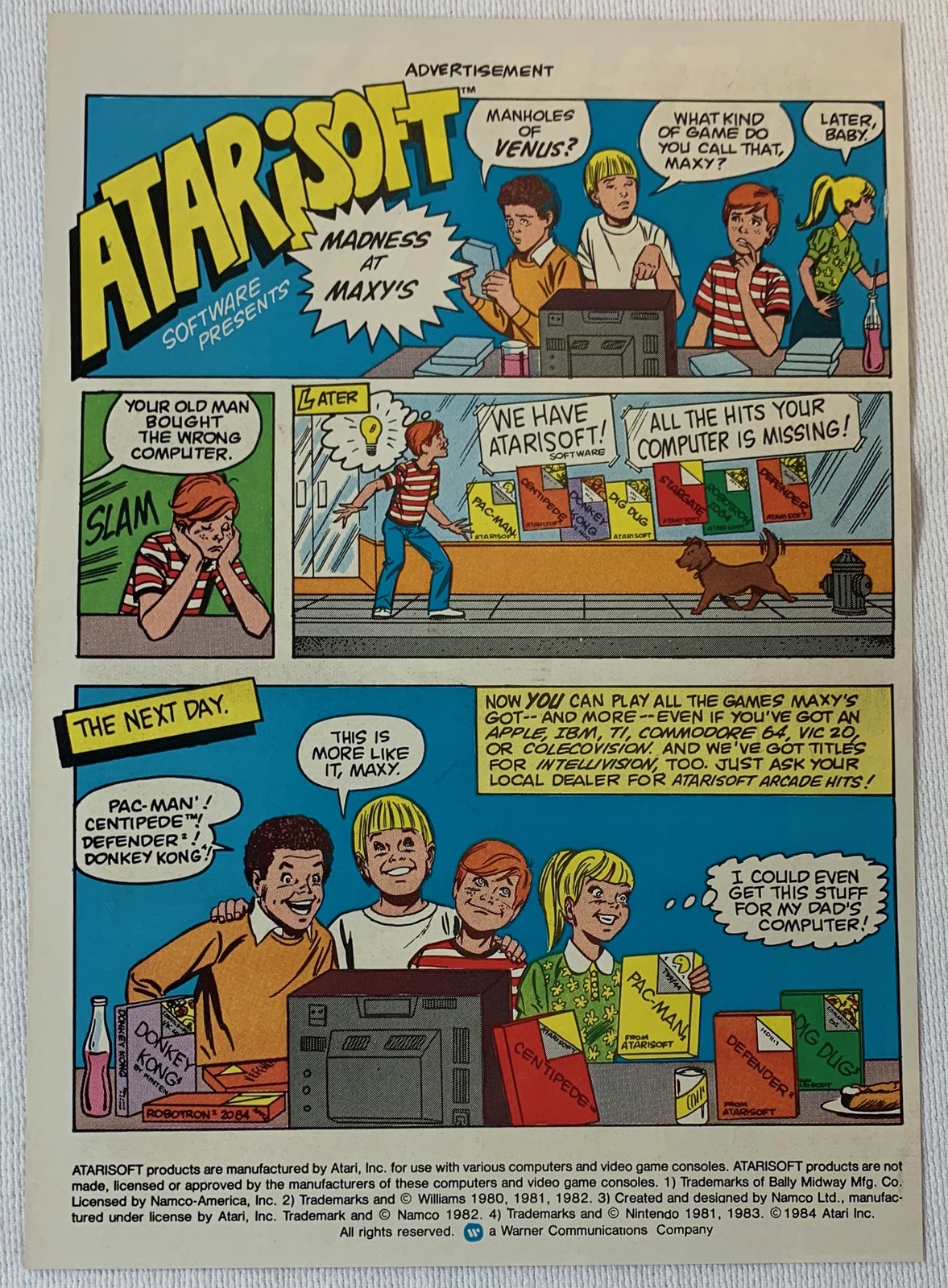 1984 Atari video game ad page ~ ATARISOFT Madness At Maxy’s