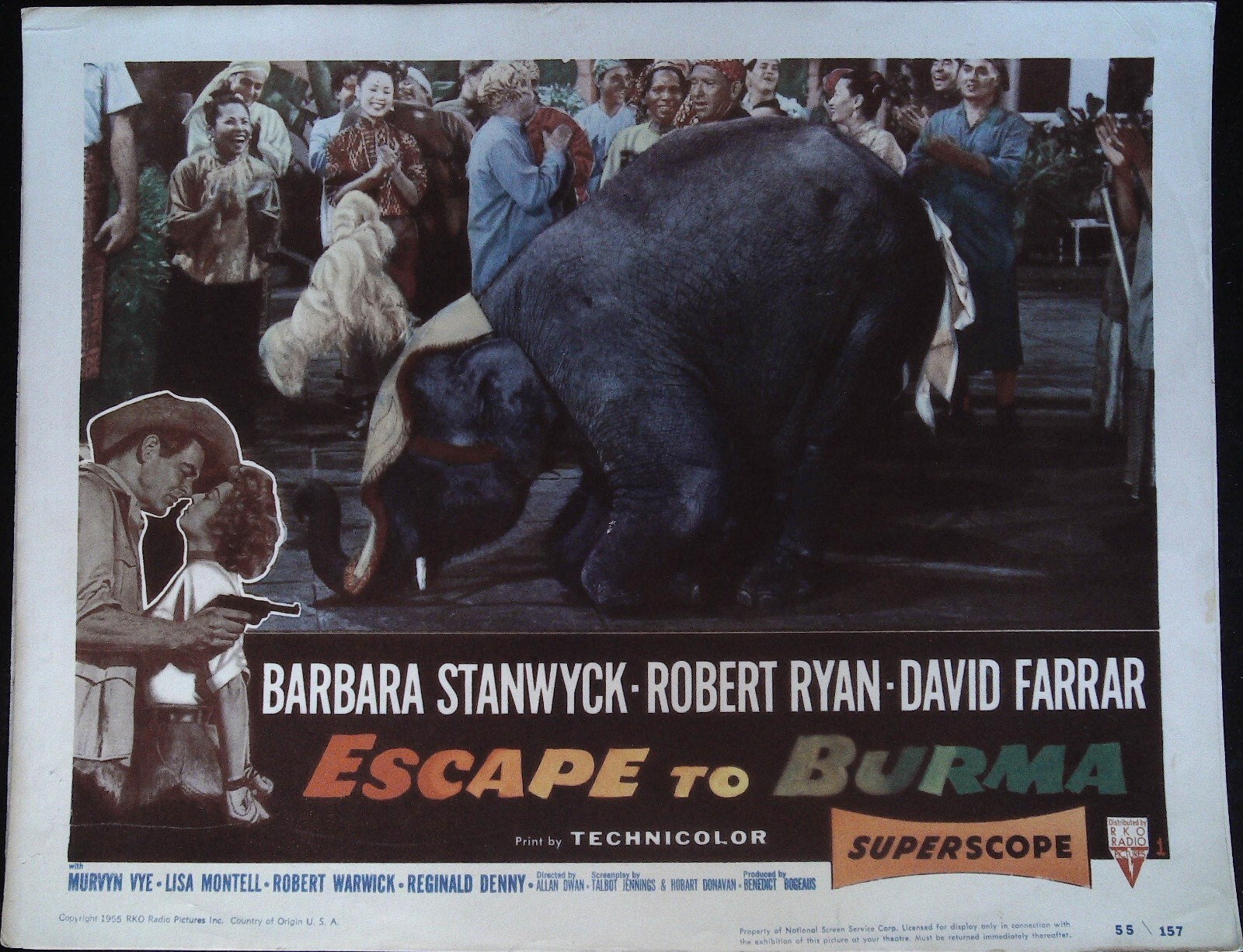 Escape to Burma Lot of Seven Lobby Cards 1955 Barbara Stanwyck, Robert Ryan!