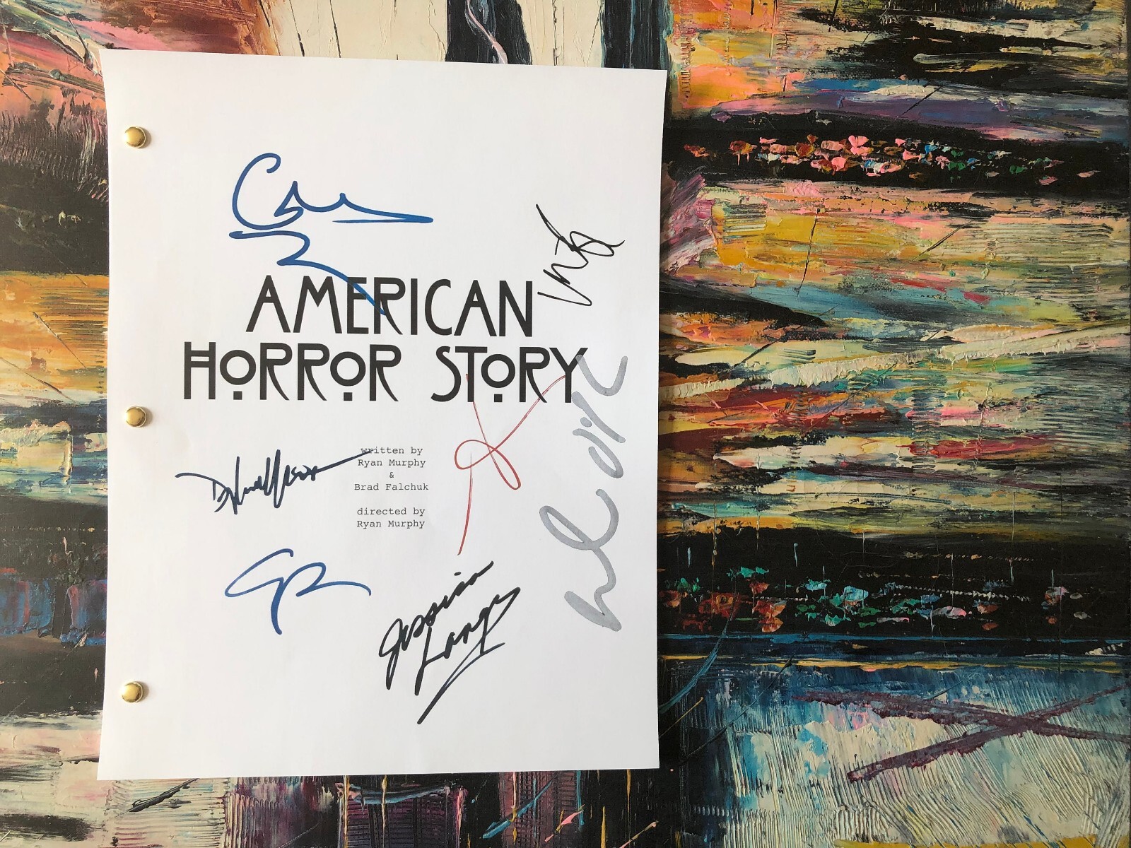 American Horror Story Tv Show Script 60 Pages Evan Peters, Wes Bently Autographs