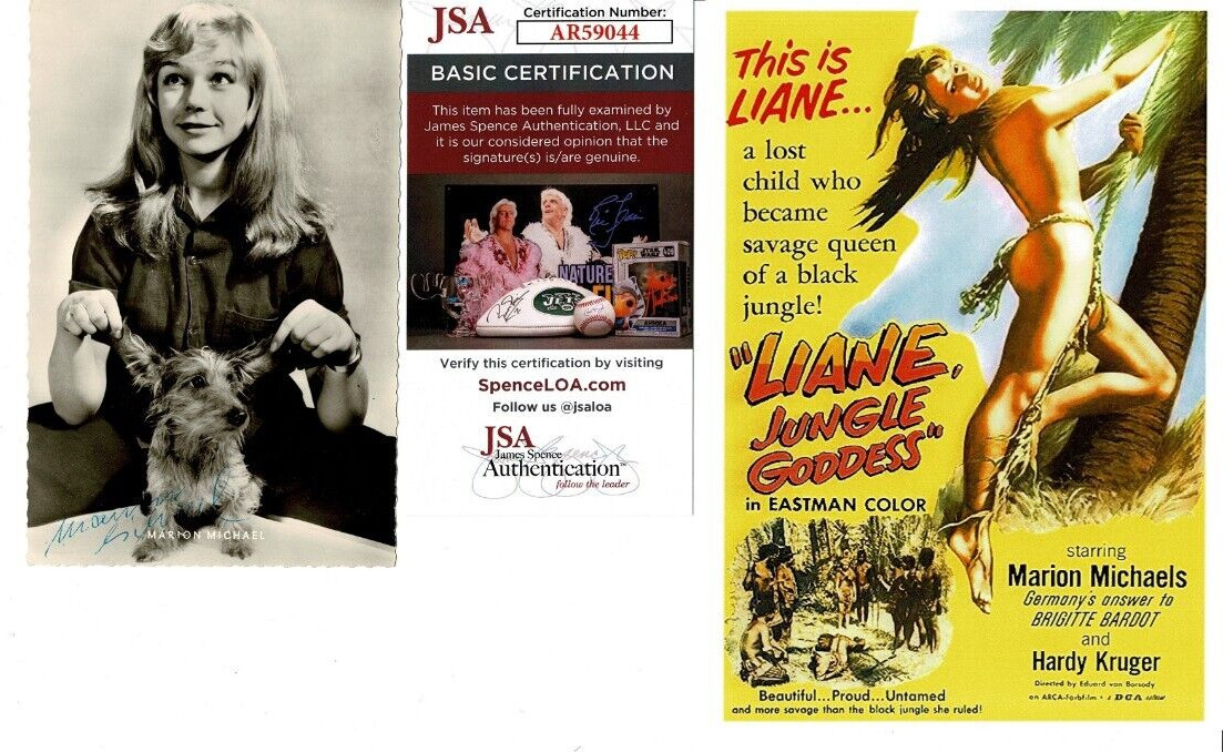 MARION MICHAEL (1940-2007) SIGNED PHOTO “LIANE JUNGLE GODDESS” JSA COA