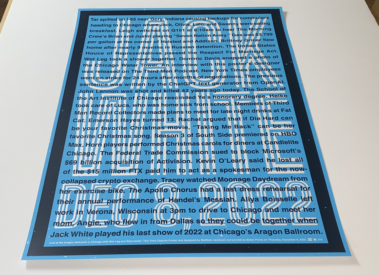 Jack White Poster Chicago 2022 Official X/315 Silkscreen Shimmer Paper Sold Out!