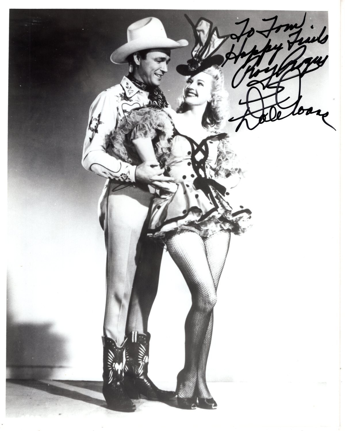 ROY ROGERS and DALE EVANS Autographed Signed 8×10 Photograph – To Tom