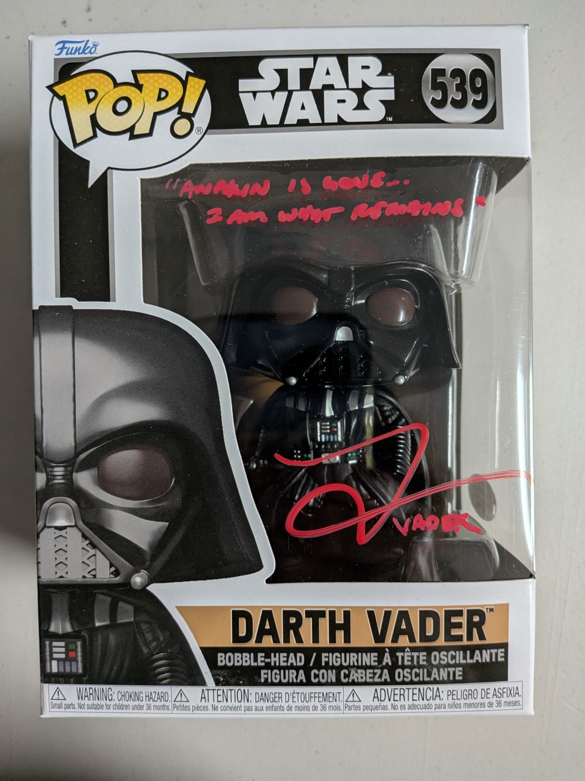 Tom O’CONNELL Signed Darth Vader FUNKO POP Inscription Obi-Wan Kenobi BAS JSA D