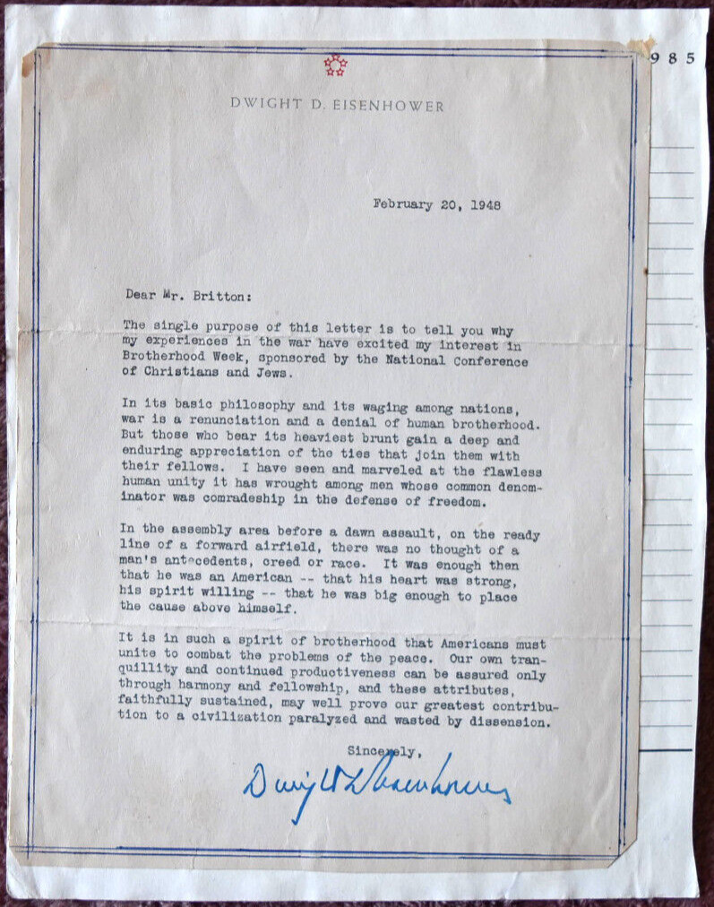 Dwight Eisenhower Original Hand Signed Letter