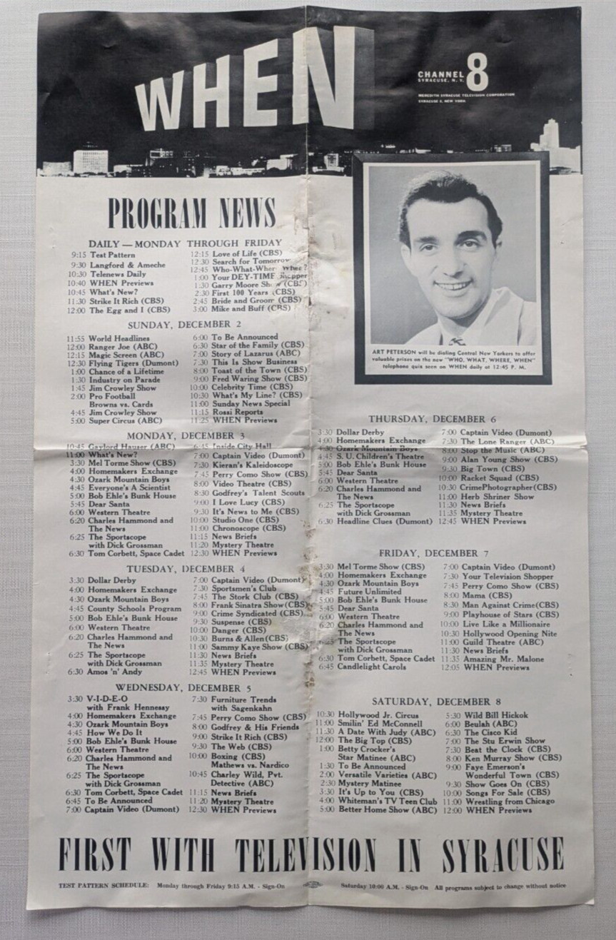WHEN Meredith Syracuse Television Corporation Poster – Art Peterson, Channel 8