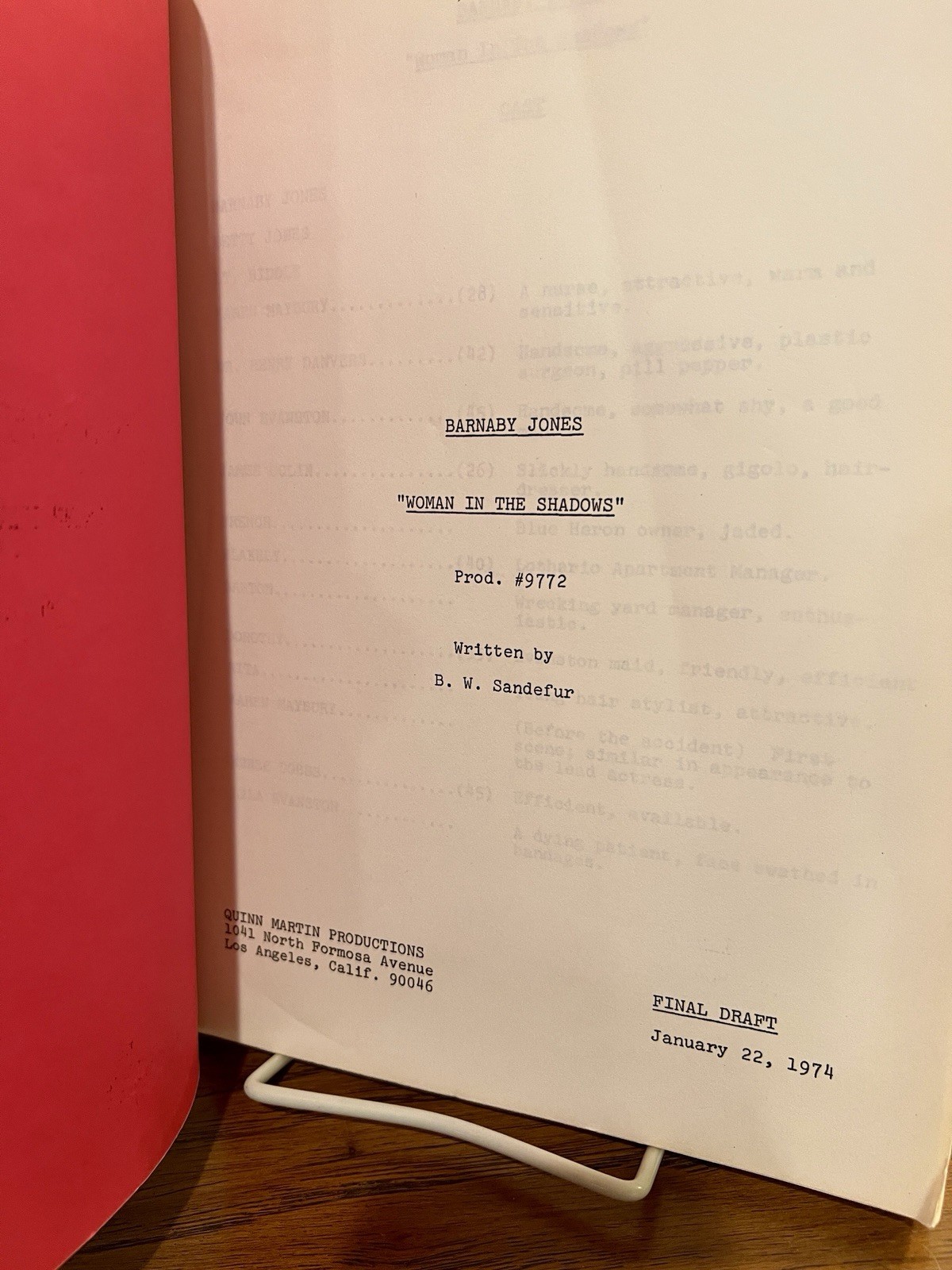 BARNABY JONES Original TV Show Script “Woman In The Shadows” 1974 Buddy Ebsen