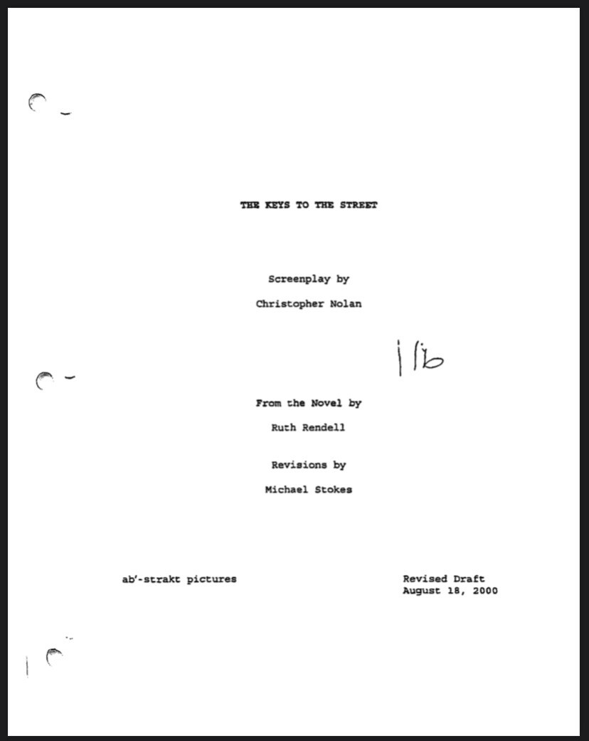 Rare! “Keys to the Street” Unmade Christopher Nolan Screenplay